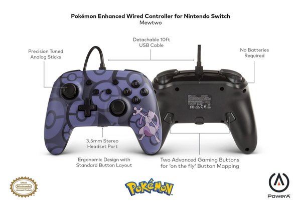 PowerA Pokémon Mewtwo - Kabelgebundener Controller für Nintendo Switch