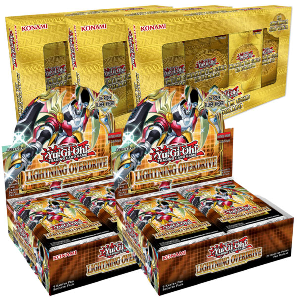 Yu-Gi-Oh! 3x Maximum Gold: El Dorado Lid Box 1.Auflage + 2x Lightning Overdrive Booster Display