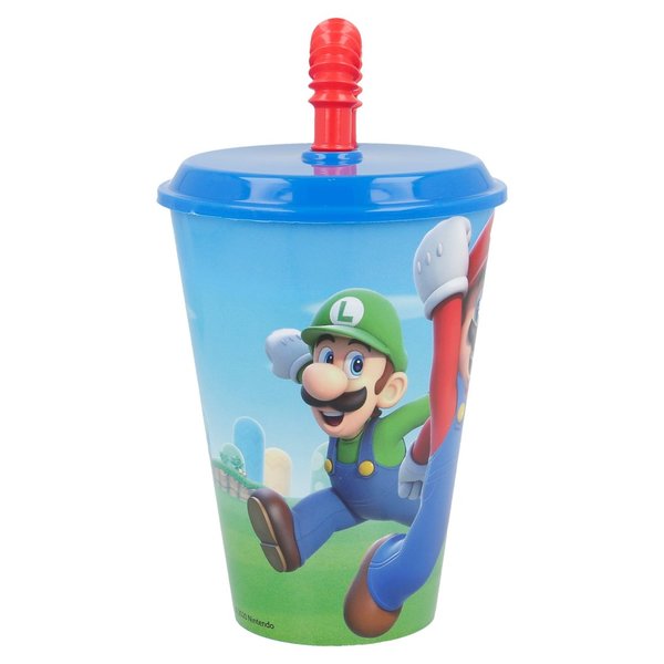 Super Mario Kinder Becher mit Strohhalm 260 ml