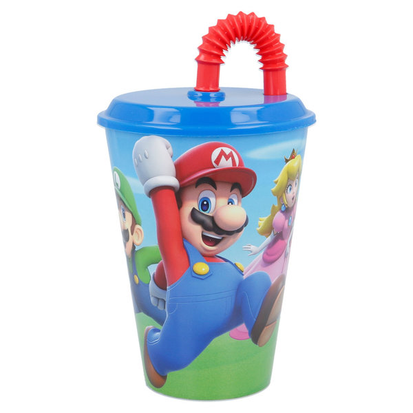 Super Mario Kinder Becher mit Strohhalm 260 ml